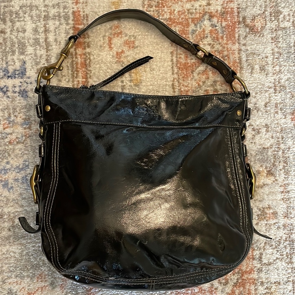 Coach - Zoe Black Patent Leather Shoulder Bag
